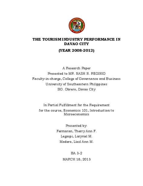 (DOC) Tourism Industryin Davao City .